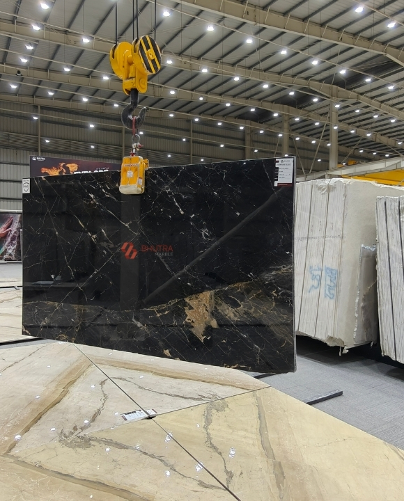 Black Italian marble slab with crisp white veining