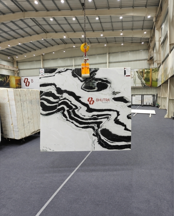 Panda White marble slab with dramatic black and white veining