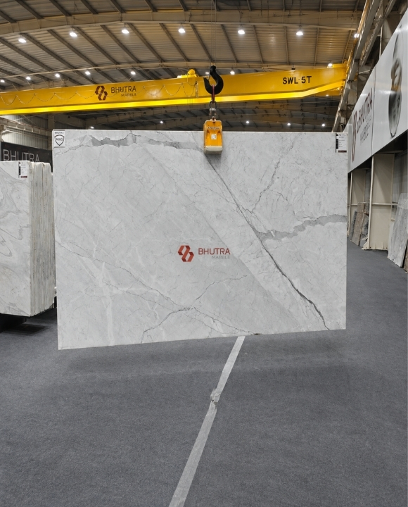 Statuario marble full slab with bold grey veining on white base