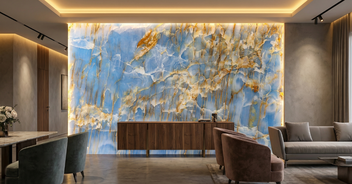 Luxury onyx backlit feature wall design