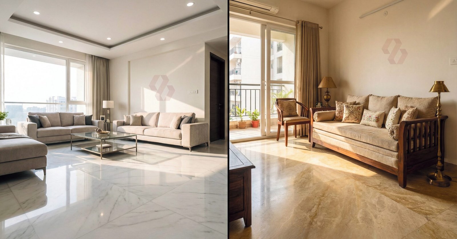italian marble vs indian marble flooring comparison in indian living room