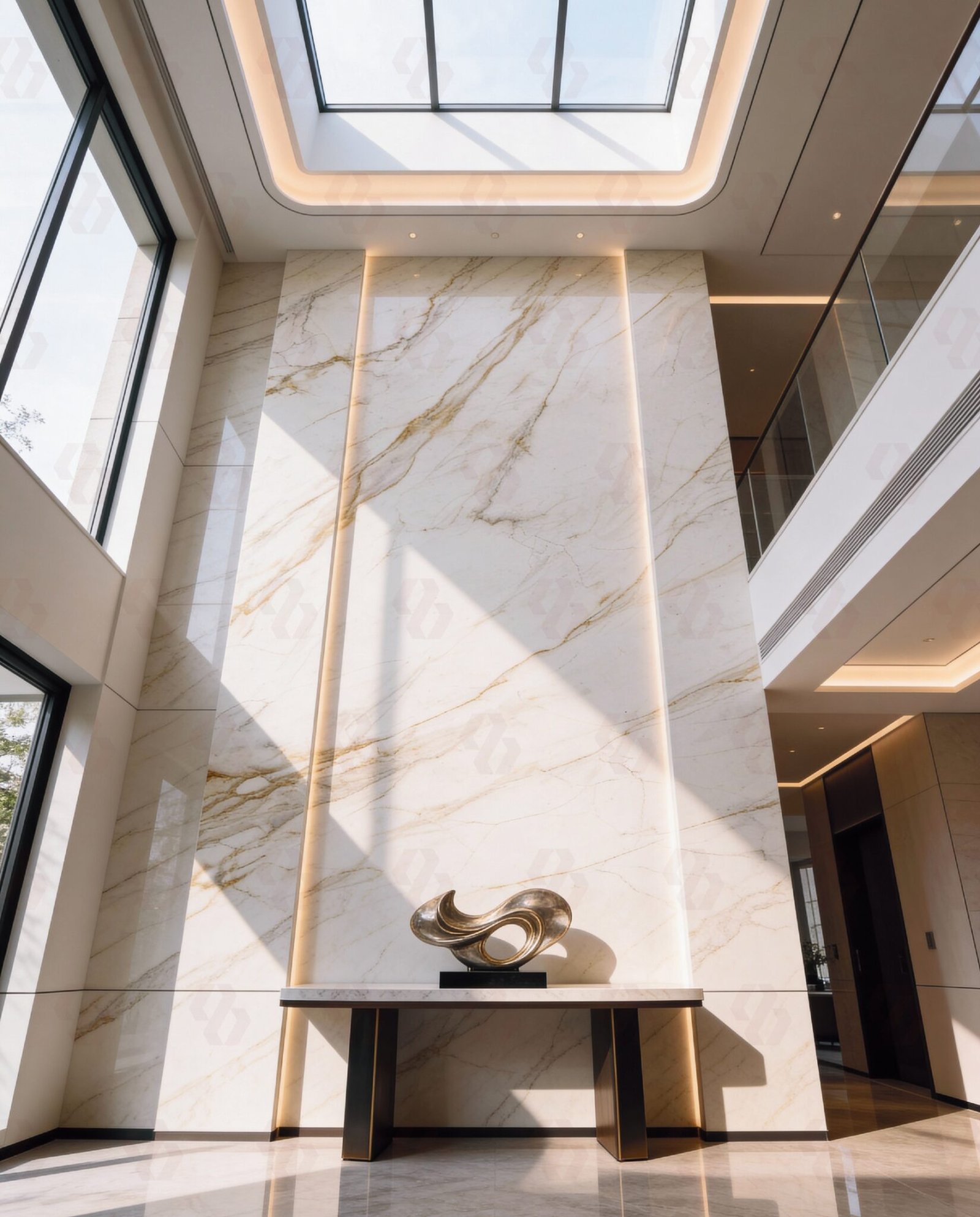 Luxury interior feature wall using Calacatta Gold marble