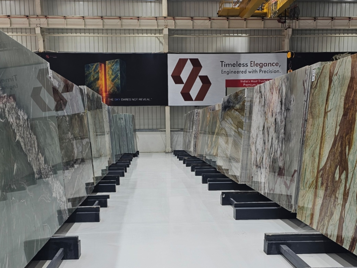Imported marble slabs display at Bhutra Stones Kishangarh showroom
