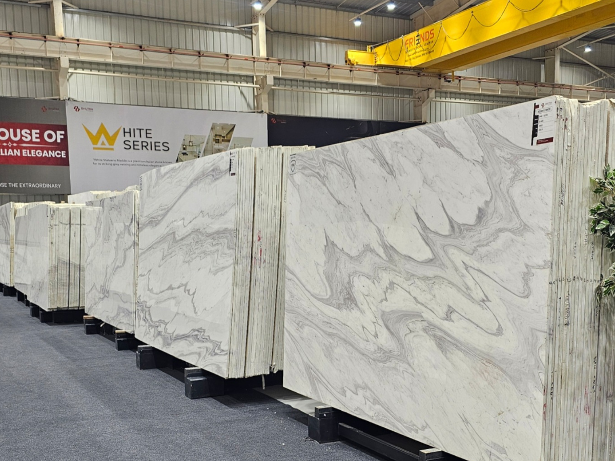 imported marble slabs display in Kishangarh showroom