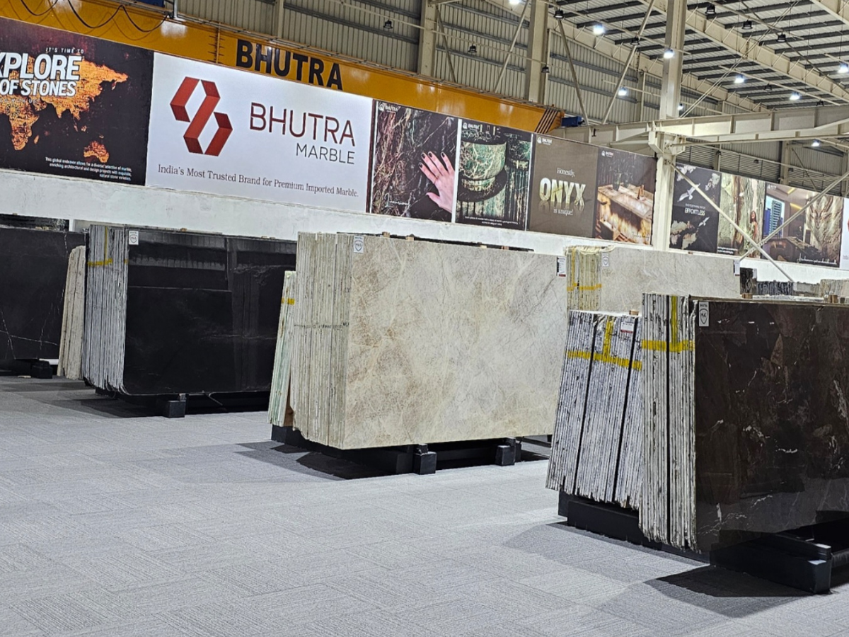 Imported marble slab racks at Bhutra Stones Kishangarh