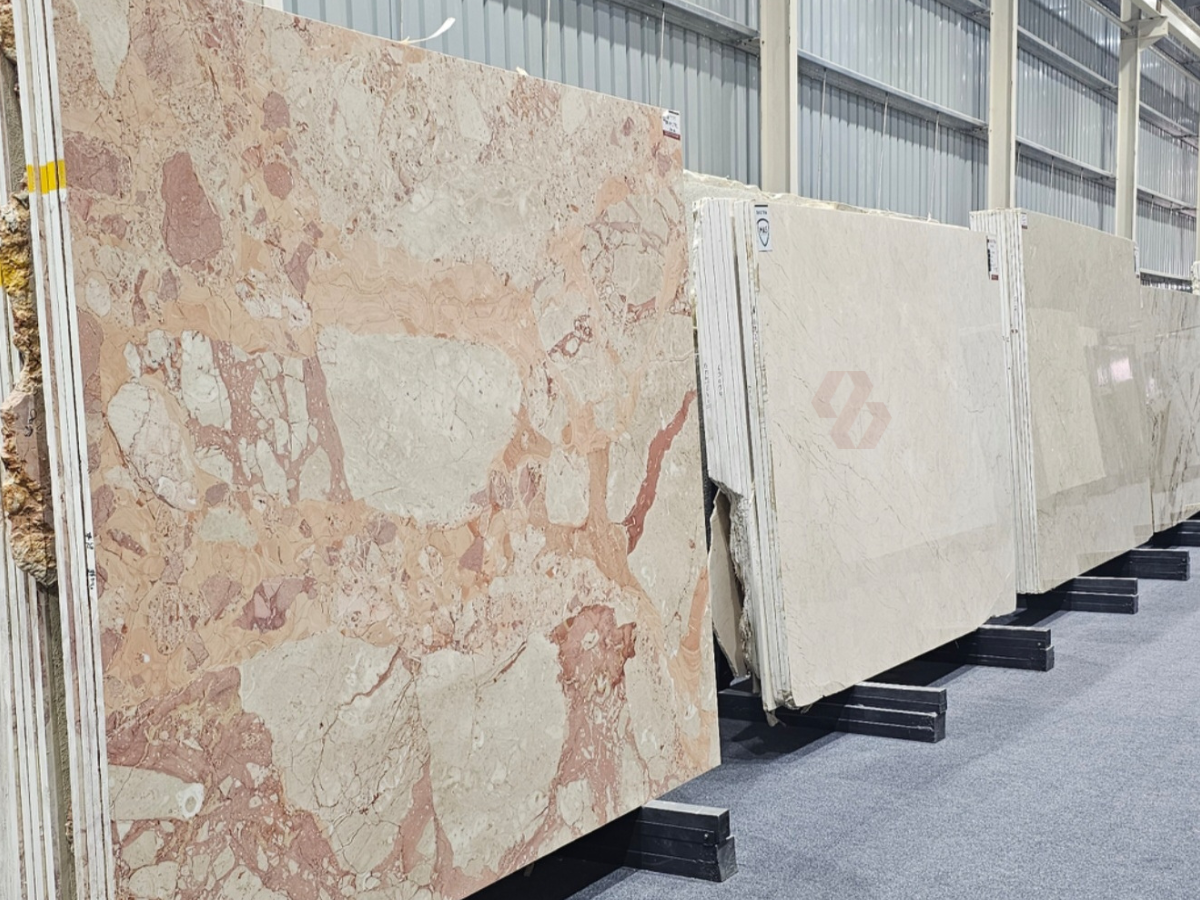 Premium beige marble slab with natural texture at Bhutra Stones
