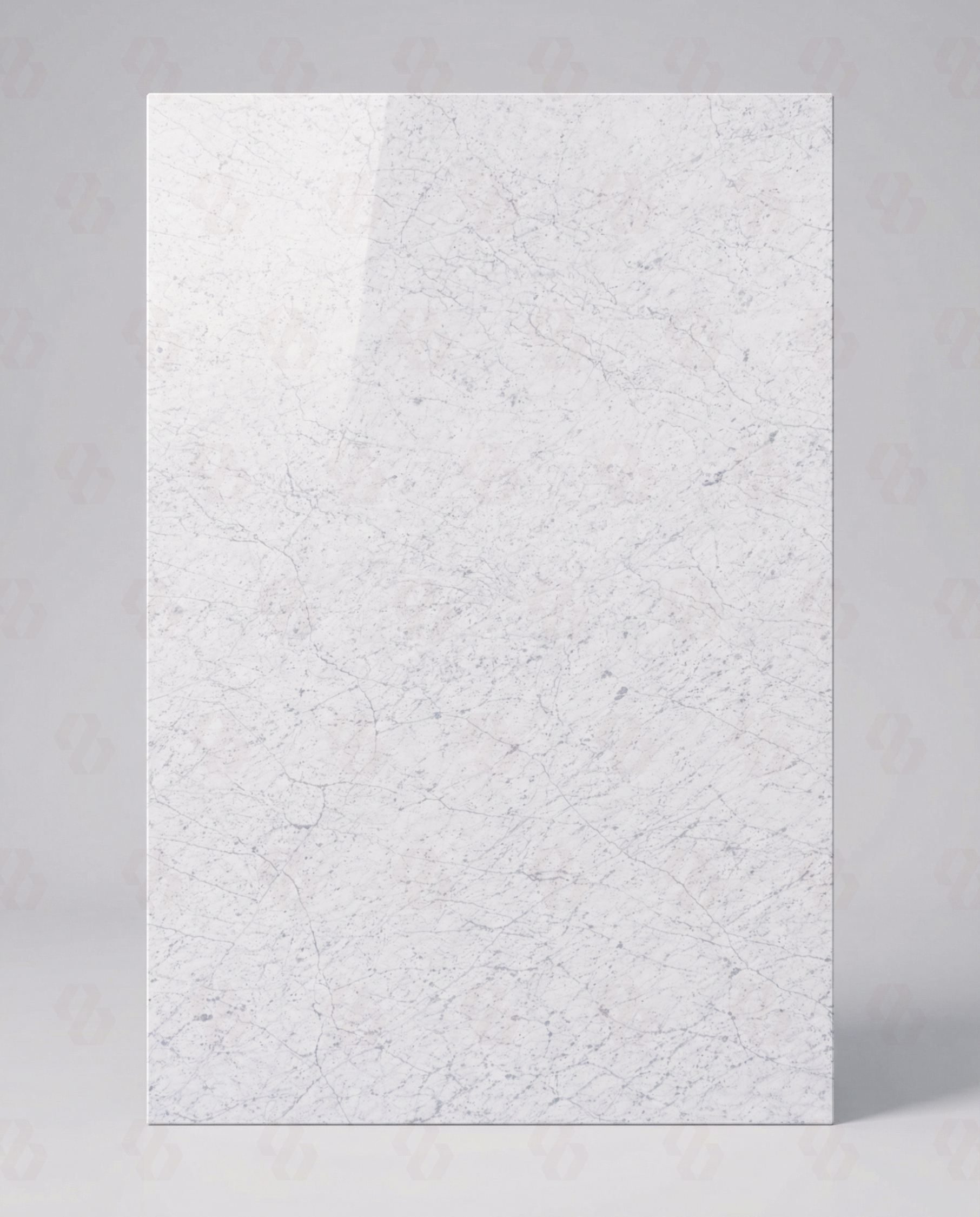 Full polished slab of Bianco Carrara Marble with subtle grey linear veins