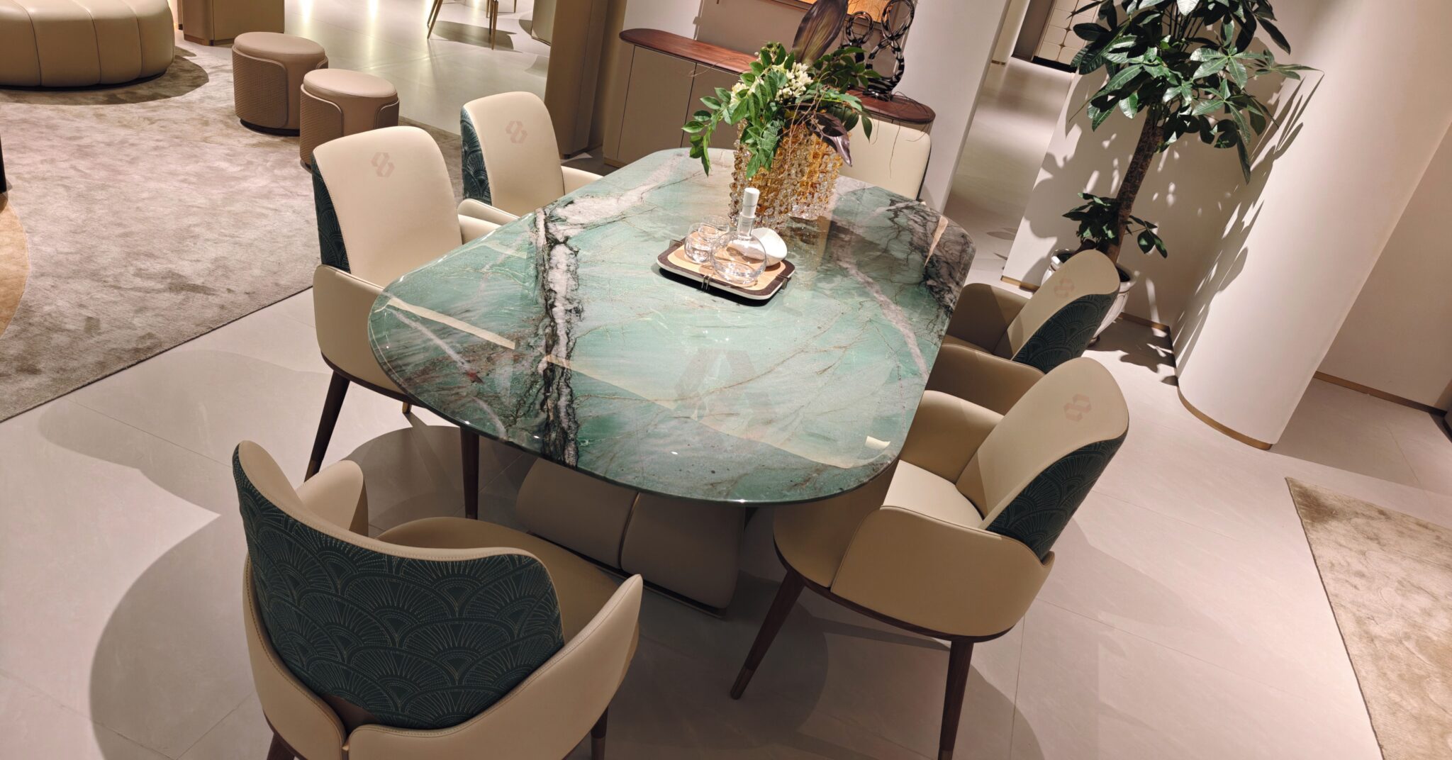 green marble table design
