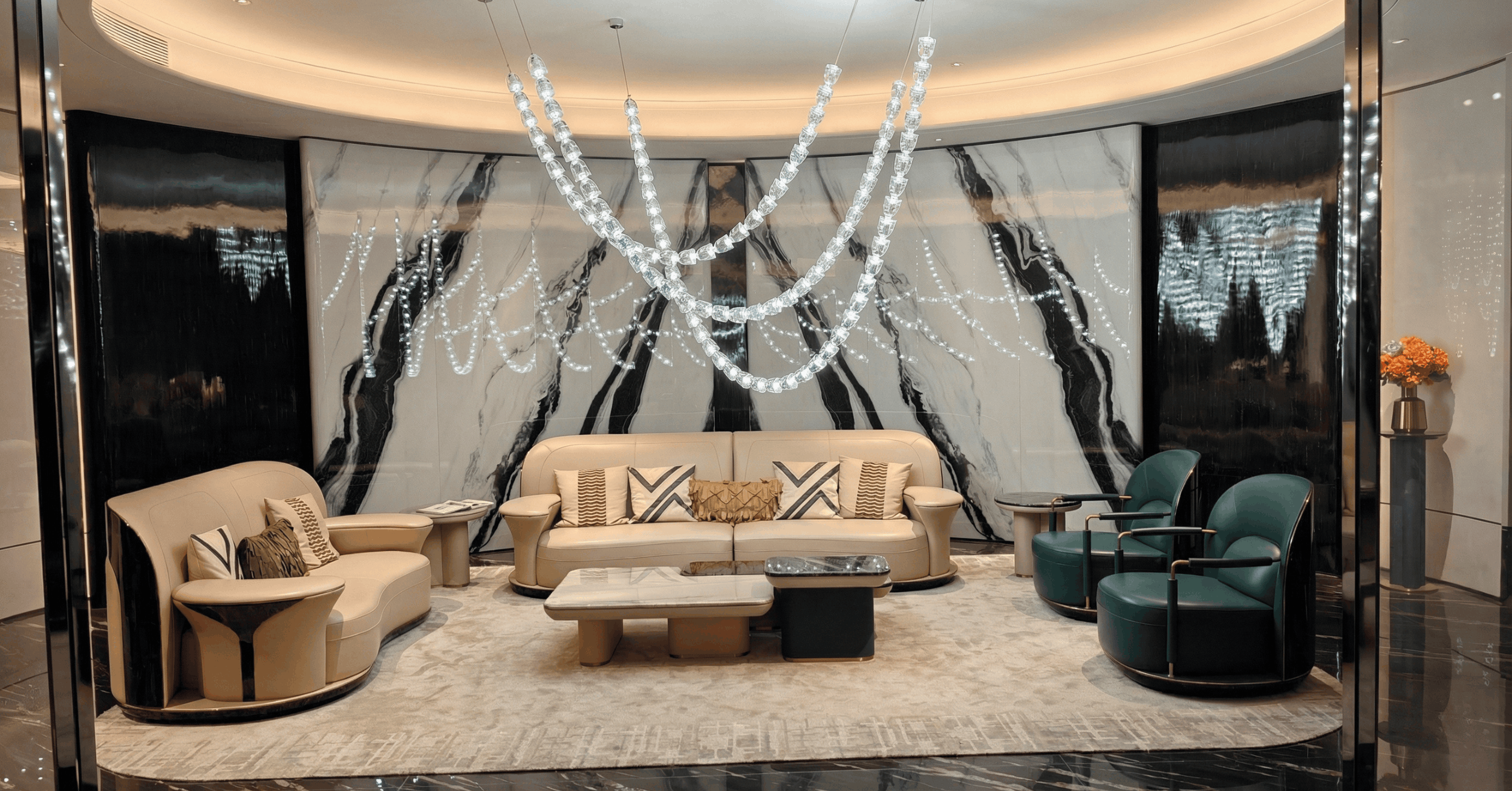 Panda White marble Ahmedabad feature wall project by Bhutra Marble