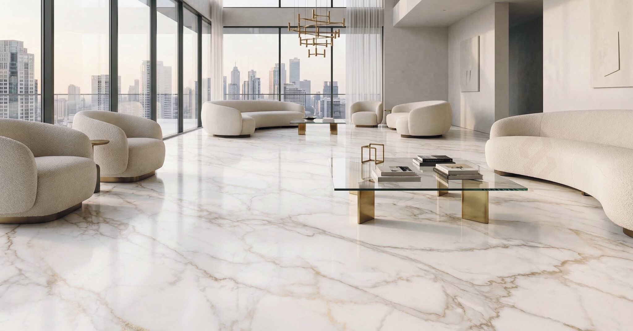 Full slab of Calacatta marble with bold grey and gold veining