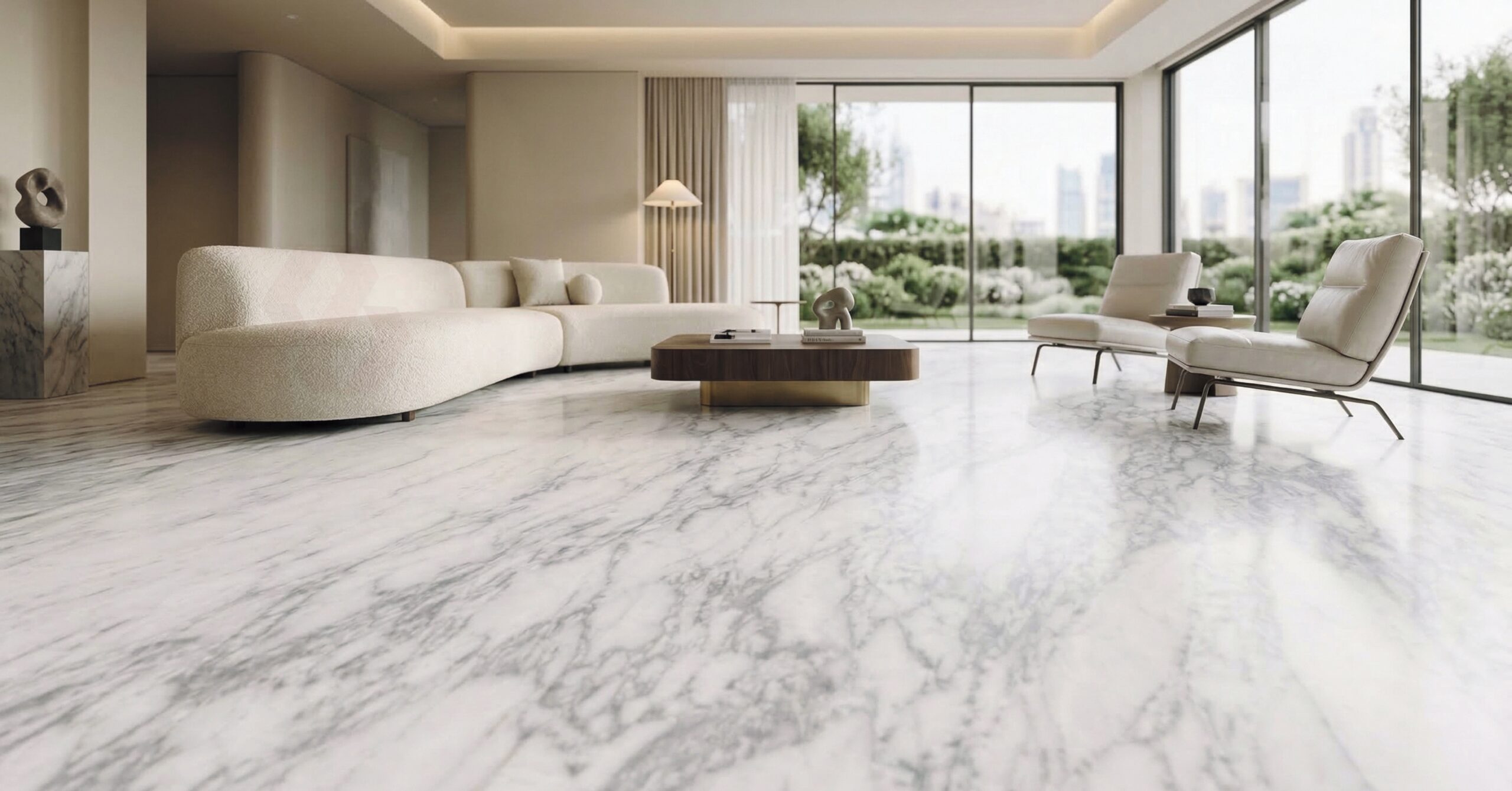 Carrara marble used in luxury interior application with white grey Italian marble slabs