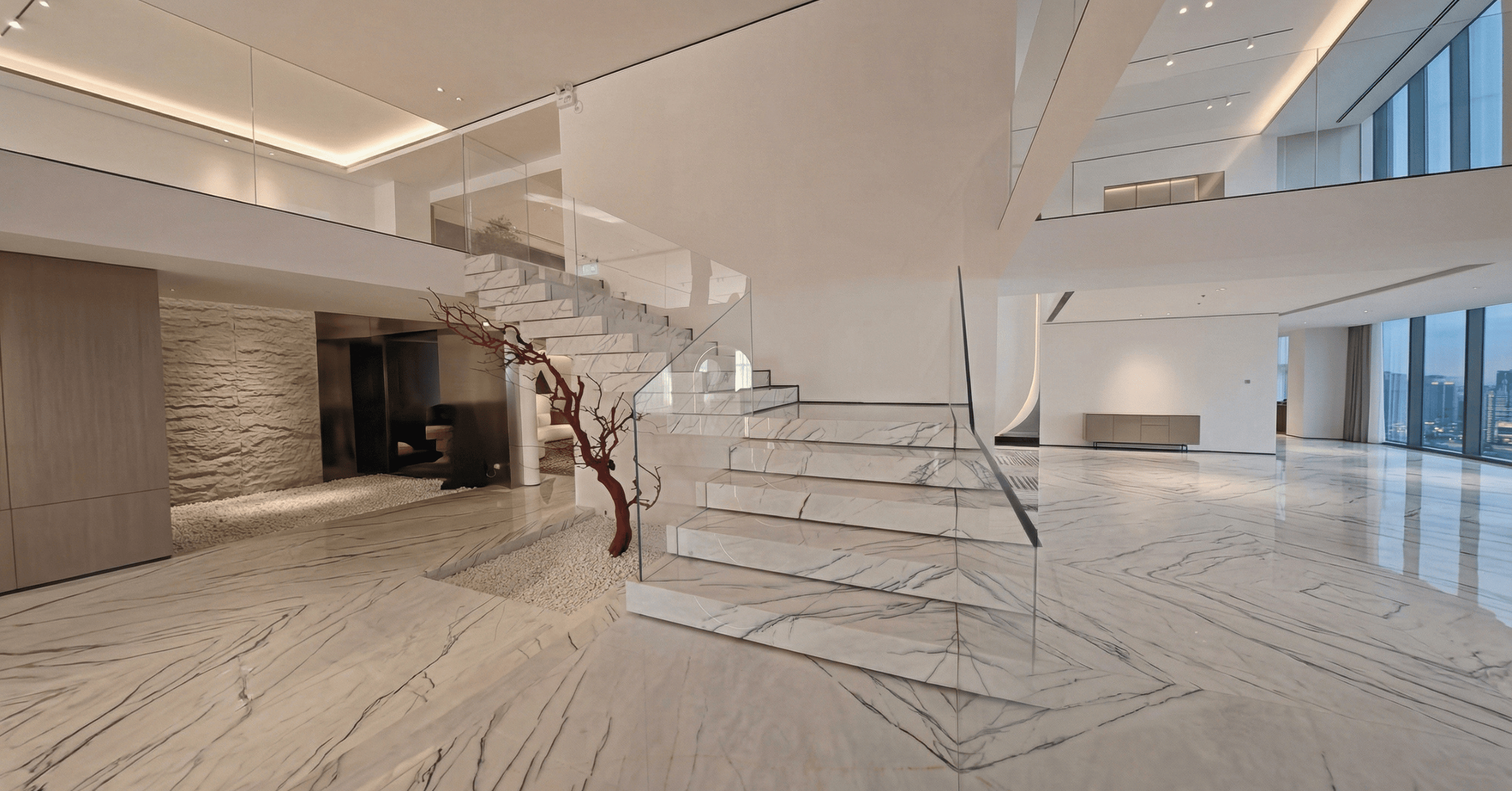 Bhutra Lilac White marble Mumbai staircase and flooring project