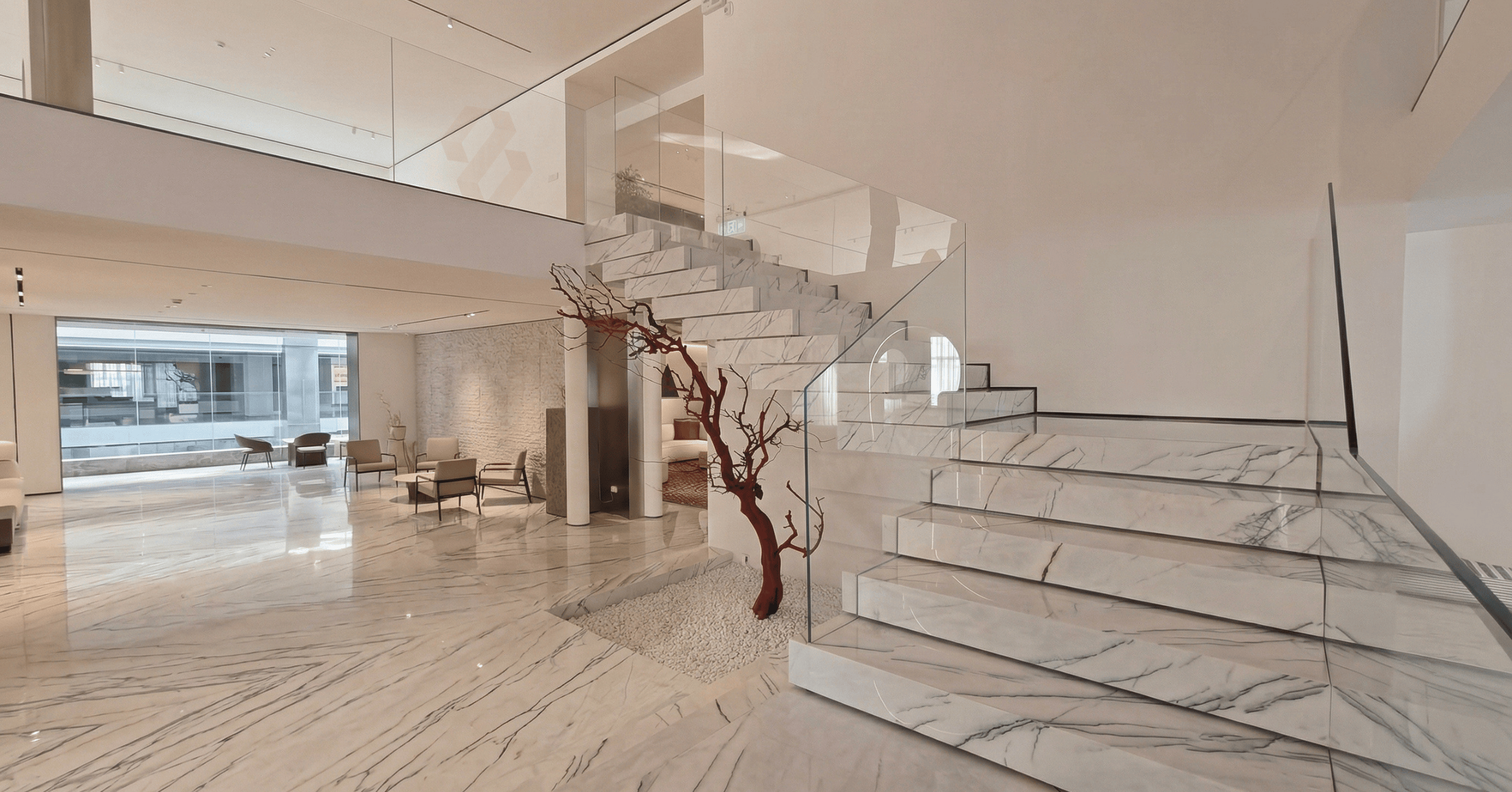 Italian marble staircase design for Delhi villas