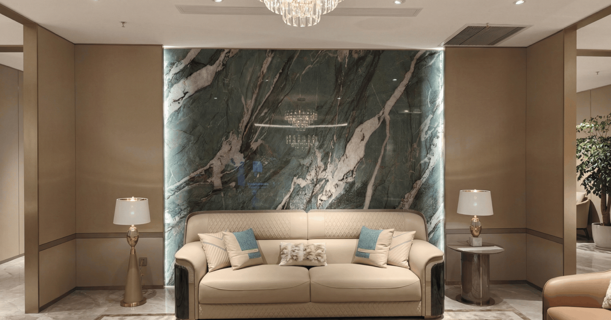 Brazilian Quartzite statement wall with seating area in Kolkata project