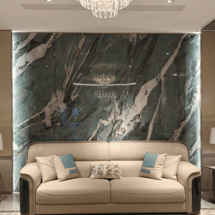 Brazilian Quartzite statement wall with seating area in Kolkata project