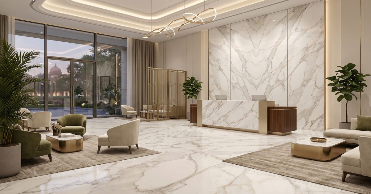 Italian marble hotel lobby flooring in Delhi