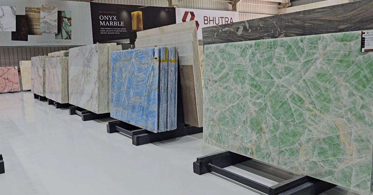 Imported marble slabs at Bhutra Marble showroom in Kishangarh