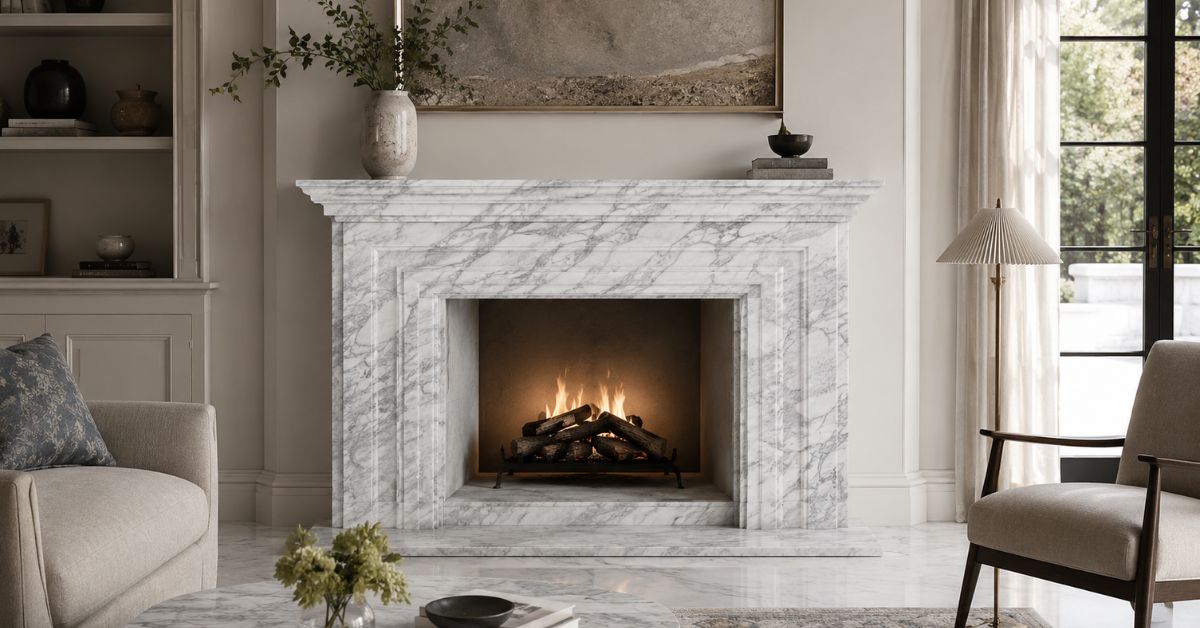 Statuario marble fireplace surround