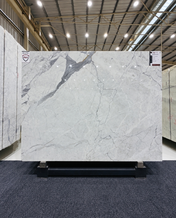 Statuario Altissimo marble slab, pure white with minimal veining
