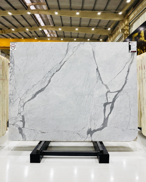 Statuario Extra marble slab, bright white with bold grey veining