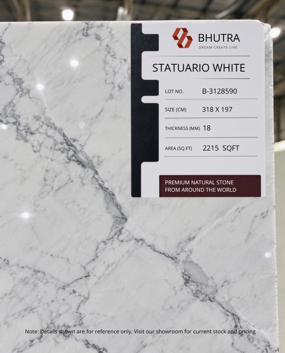 Lot number tag on a Statuario slab at Bhutra Marble, Kishangarh